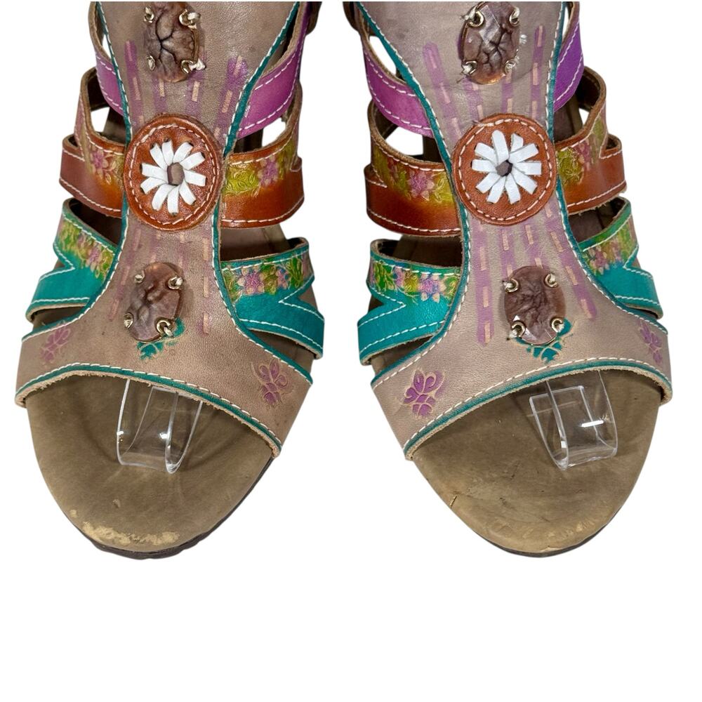 Spring Step L'Artiste Women's 39 US 8.5 Leather Boho Open Toe Heeled Sandals - Picture 4 of 13